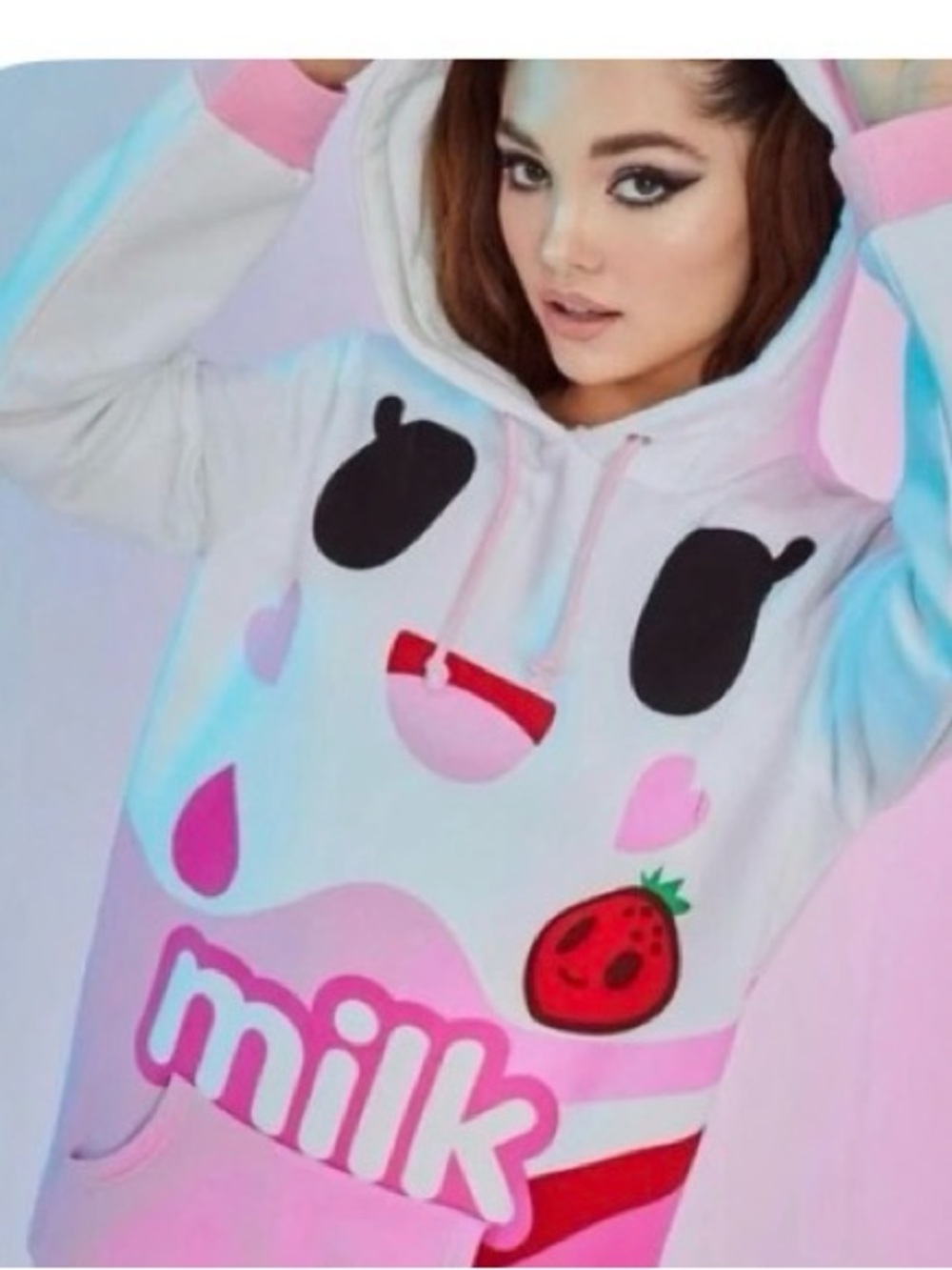 Cute Pink & White 'Milk' Kids Hoodie tokidoki